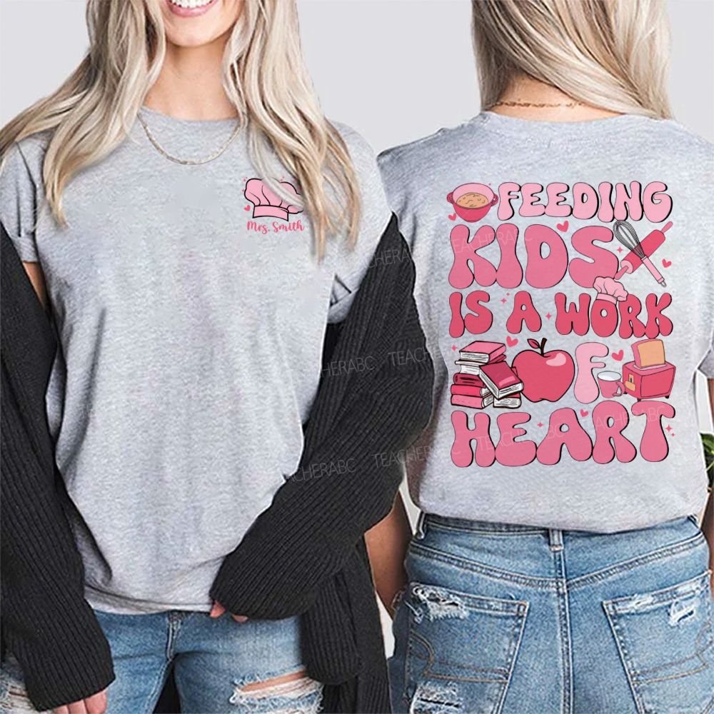 Personalized Name Feeding Kids Is A Work Of Heart Double Printed T-shirt