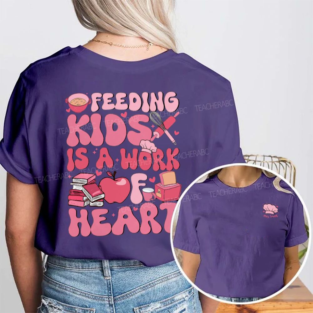 Personalized Name Feeding Kids Is A Work Of Heart Double Printed T-shirt