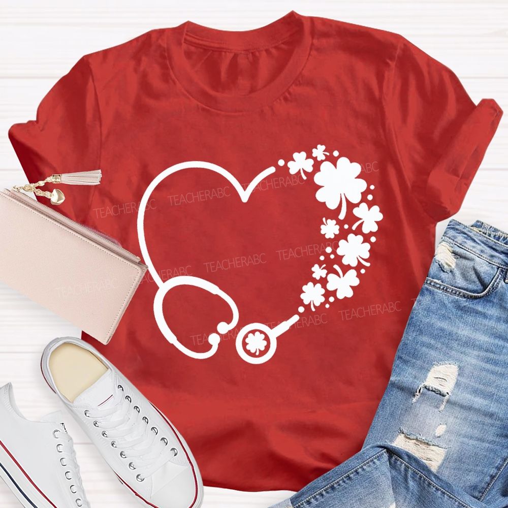 School Nurse Hearts And Clover Represent Good Luck T-shirt