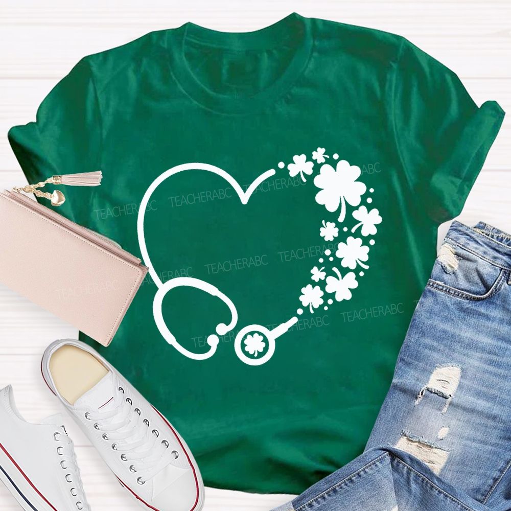 School Nurse Hearts And Clover Represent Good Luck T-shirt
