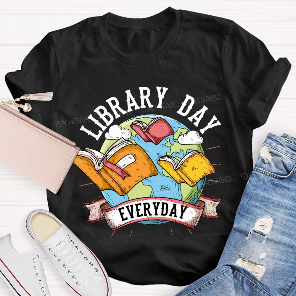 Library Day Everyday Books And The Earth T-shirt