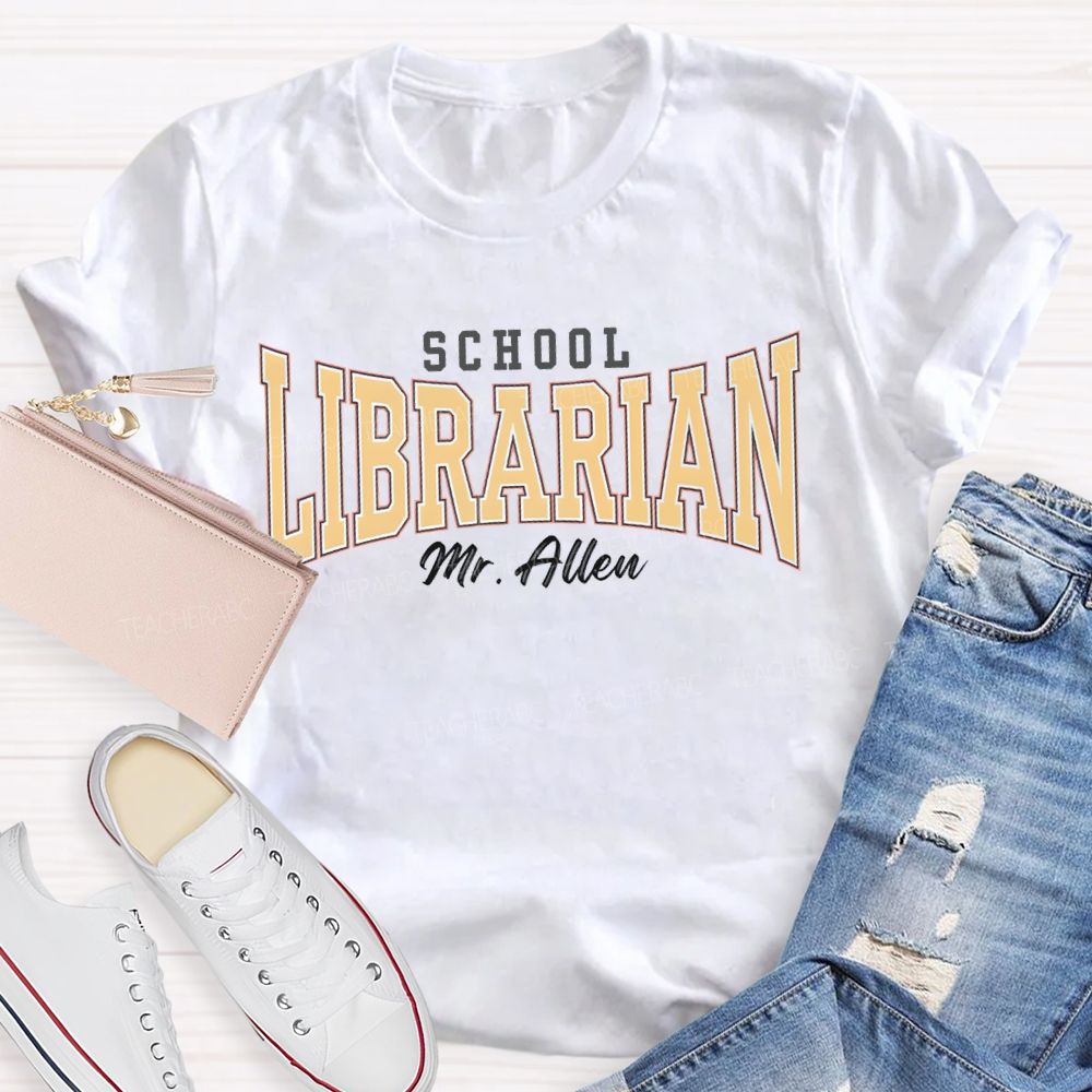 Personalized Name School Librarian Solid Color Font T-shirt