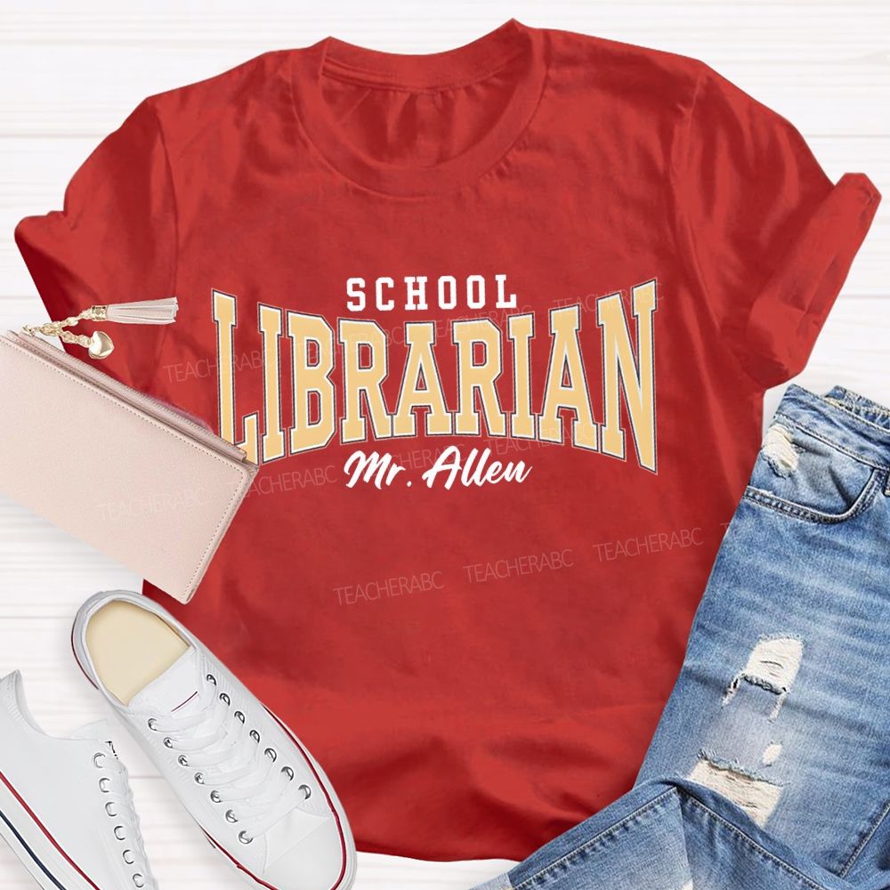 Personalized Name School Librarian Solid Color Font T-shirt