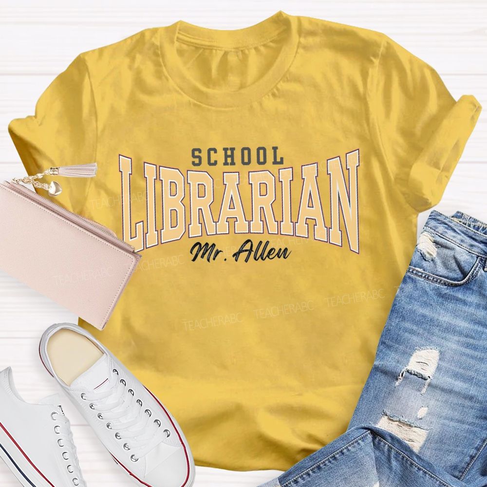 Personalized Name School Librarian Solid Color Font T-shirt