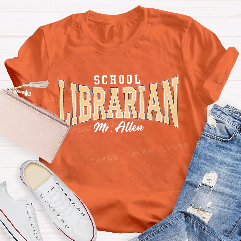 Personalized Name School Librarian Solid Color Font T-shirt