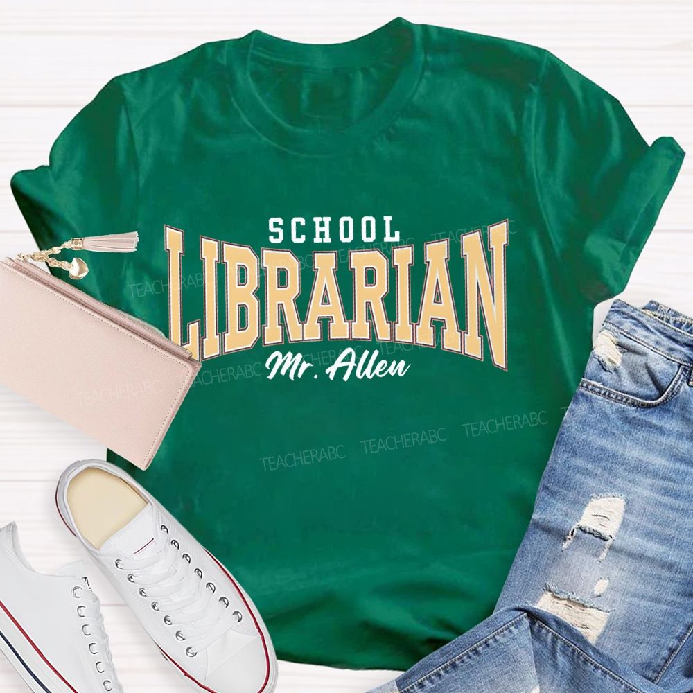 Personalized Name School Librarian Solid Color Font T-shirt
