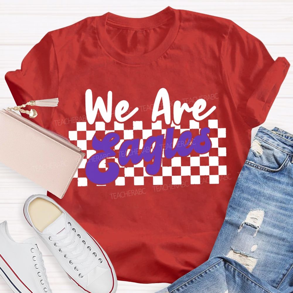 Personalized Mascot We Are Eagles Plaid Print T-shirt