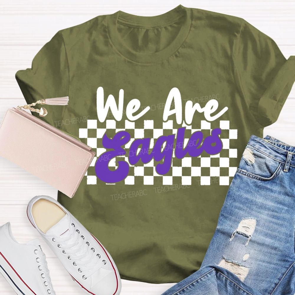 Personalized Mascot We Are Eagles Plaid Print T-shirt