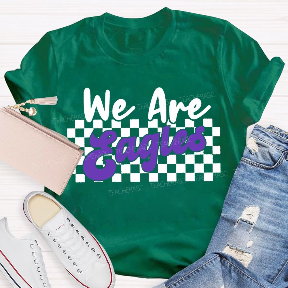 Personalized Mascot We Are Eagles Plaid Print T-shirt
