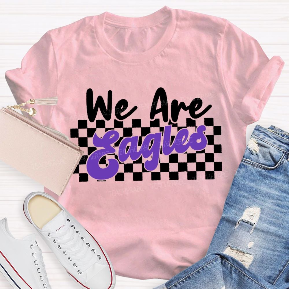 Personalized Mascot We Are Eagles Plaid Print T-shirt