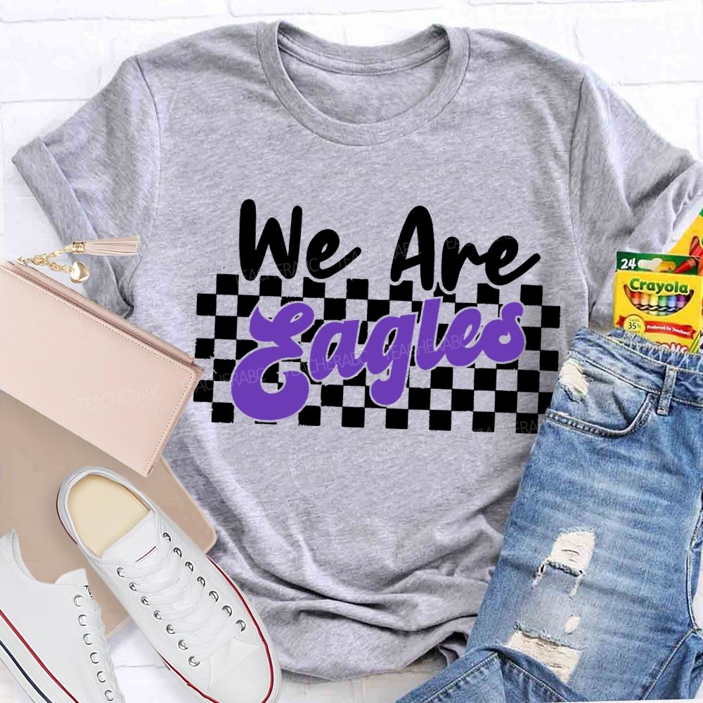 Personalized Mascot We Are Eagles Plaid Print T-shirt