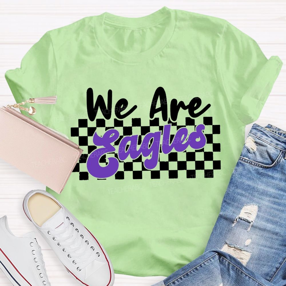 Personalized Mascot We Are Eagles Plaid Print T-shirt