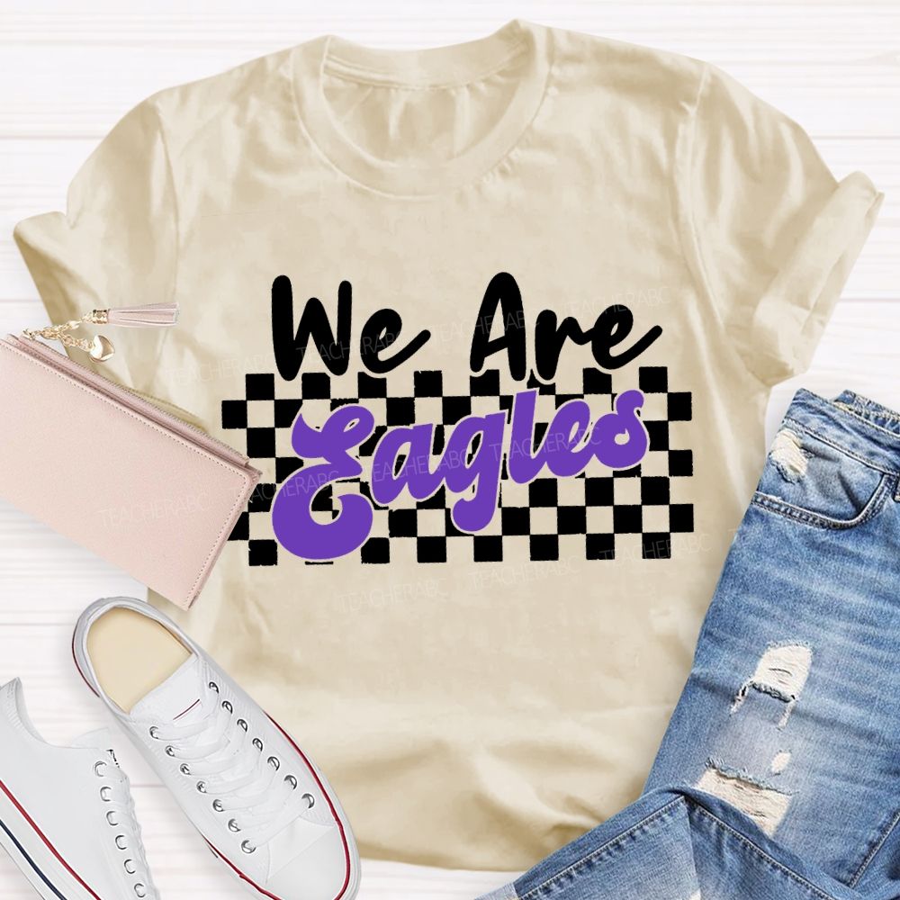 Personalized Mascot We Are Eagles Plaid Print T-shirt