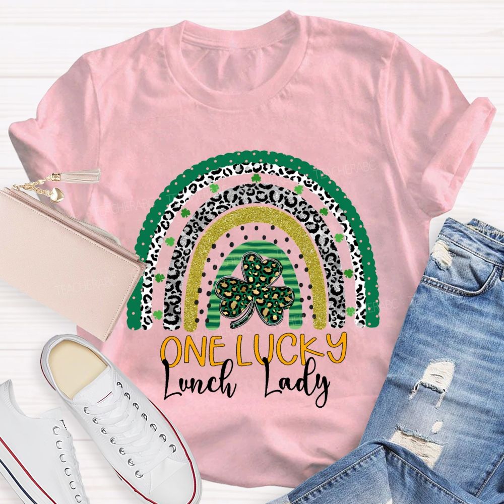 One Lucky Lunch Lady Leopard Clover T-shirt