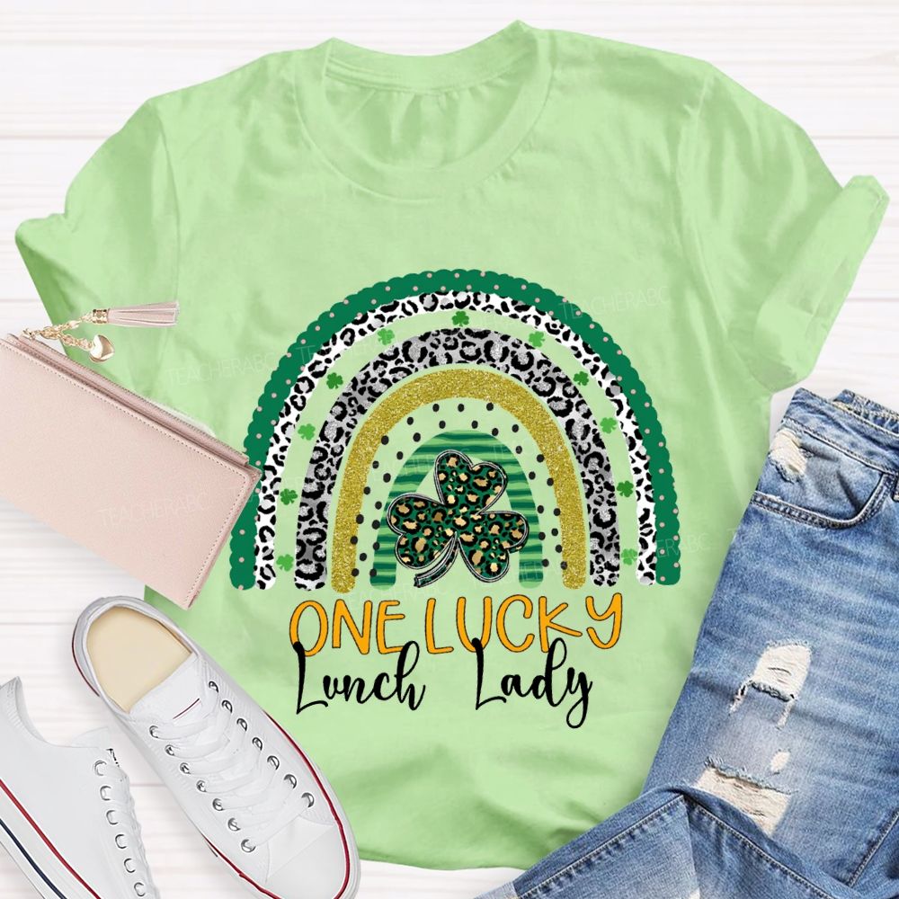 One Lucky Lunch Lady Leopard Clover T-shirt