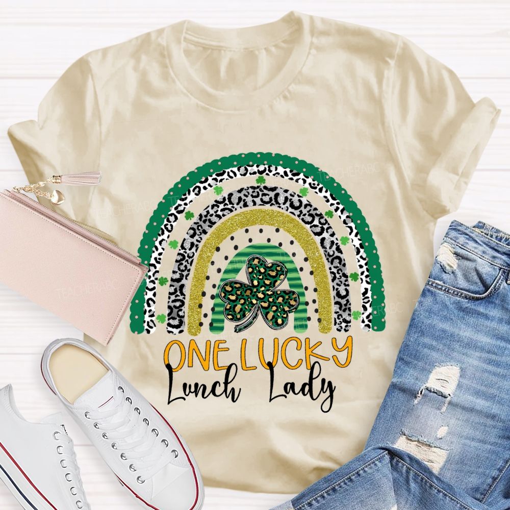 One Lucky Lunch Lady Leopard Clover T-shirt