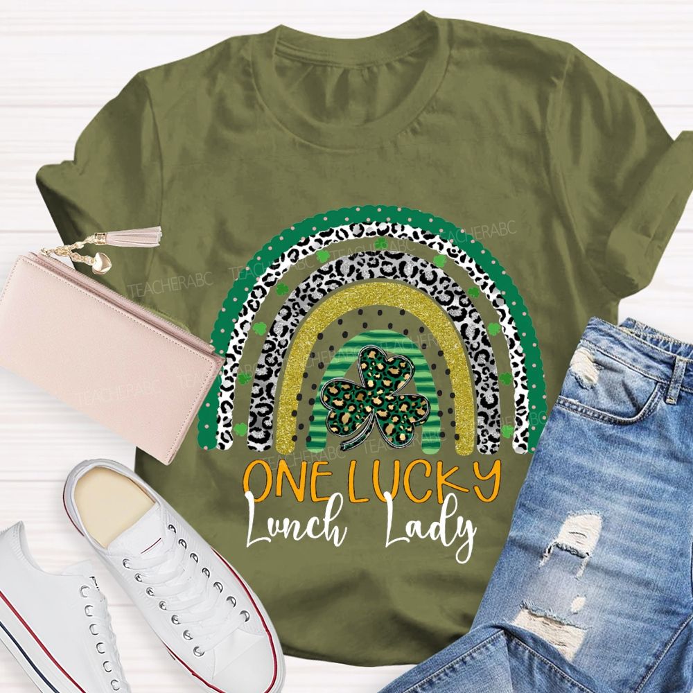 One Lucky Lunch Lady Leopard Clover T-shirt