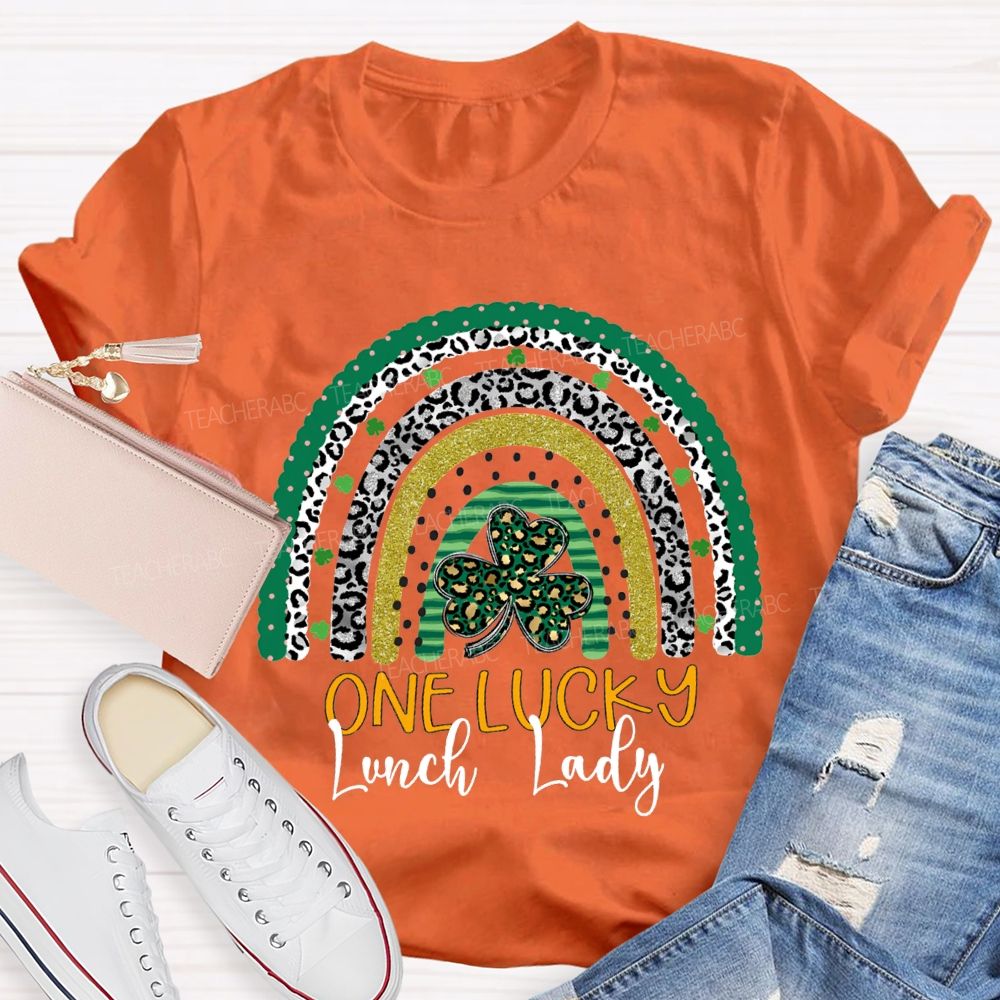 One Lucky Lunch Lady Leopard Clover T-shirt