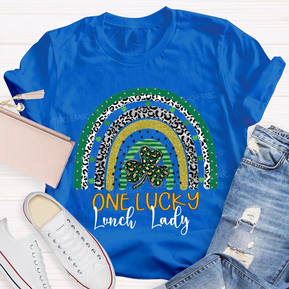 One Lucky Lunch Lady Leopard Clover T-shirt