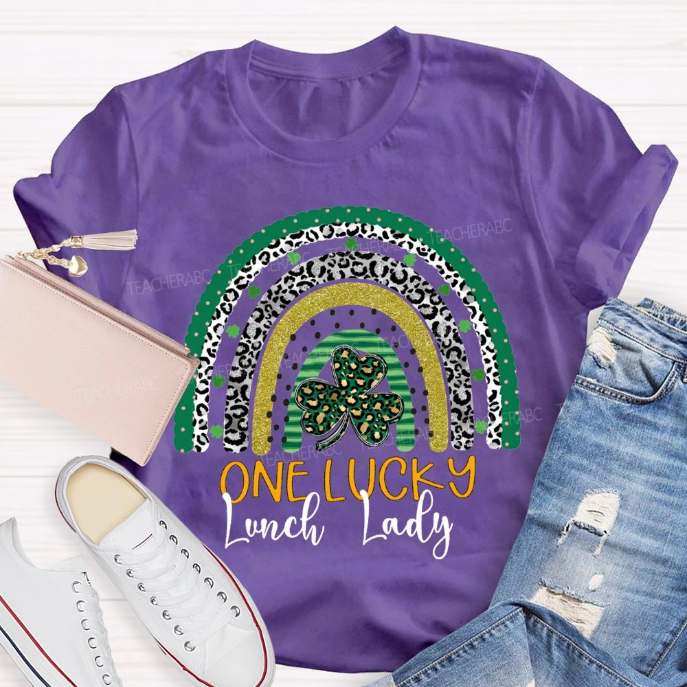 One Lucky Lunch Lady Leopard Clover T-shirt