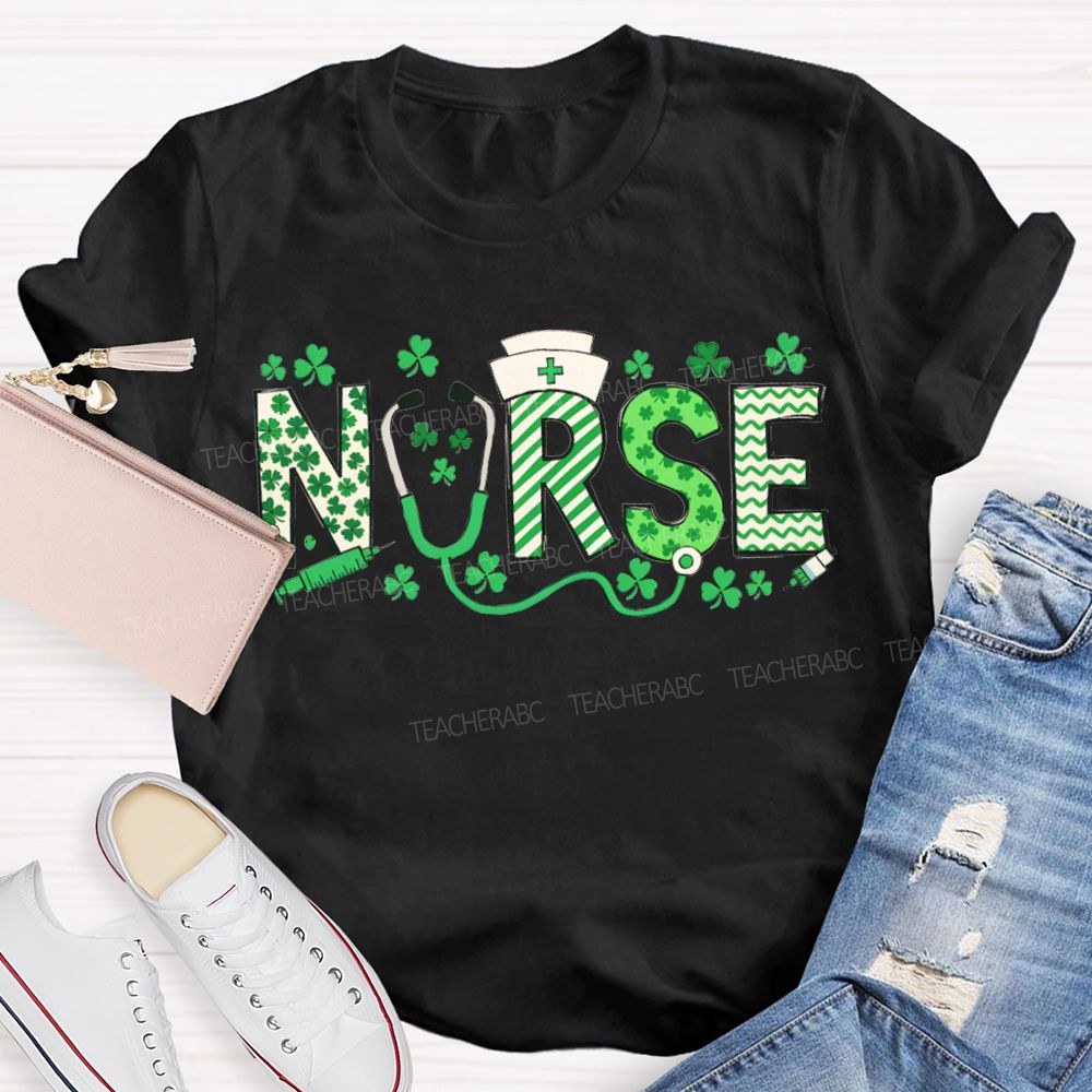 Lucky School Nurse Clover And Stethoscope T-shirt