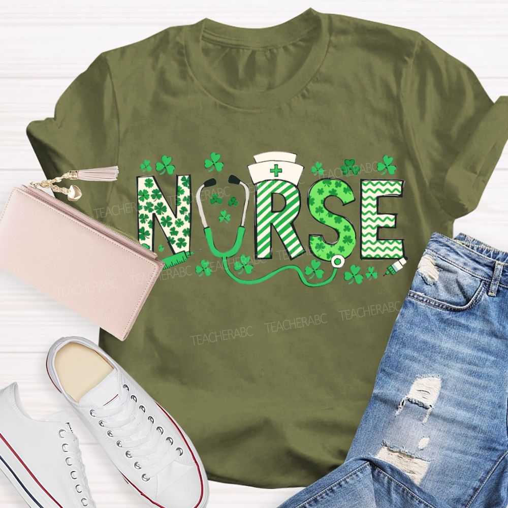 Lucky School Nurse Clover And Stethoscope T-shirt