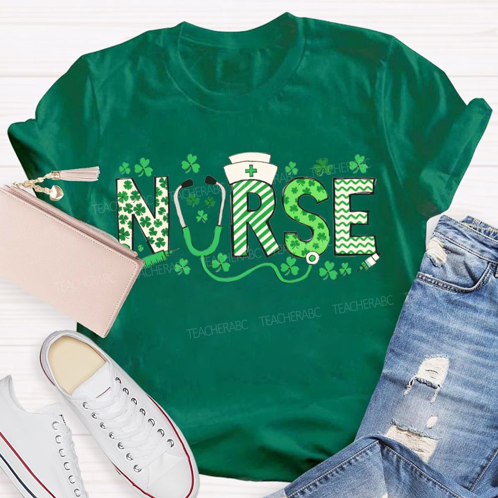 Lucky School Nurse Clover And Stethoscope T-shirt