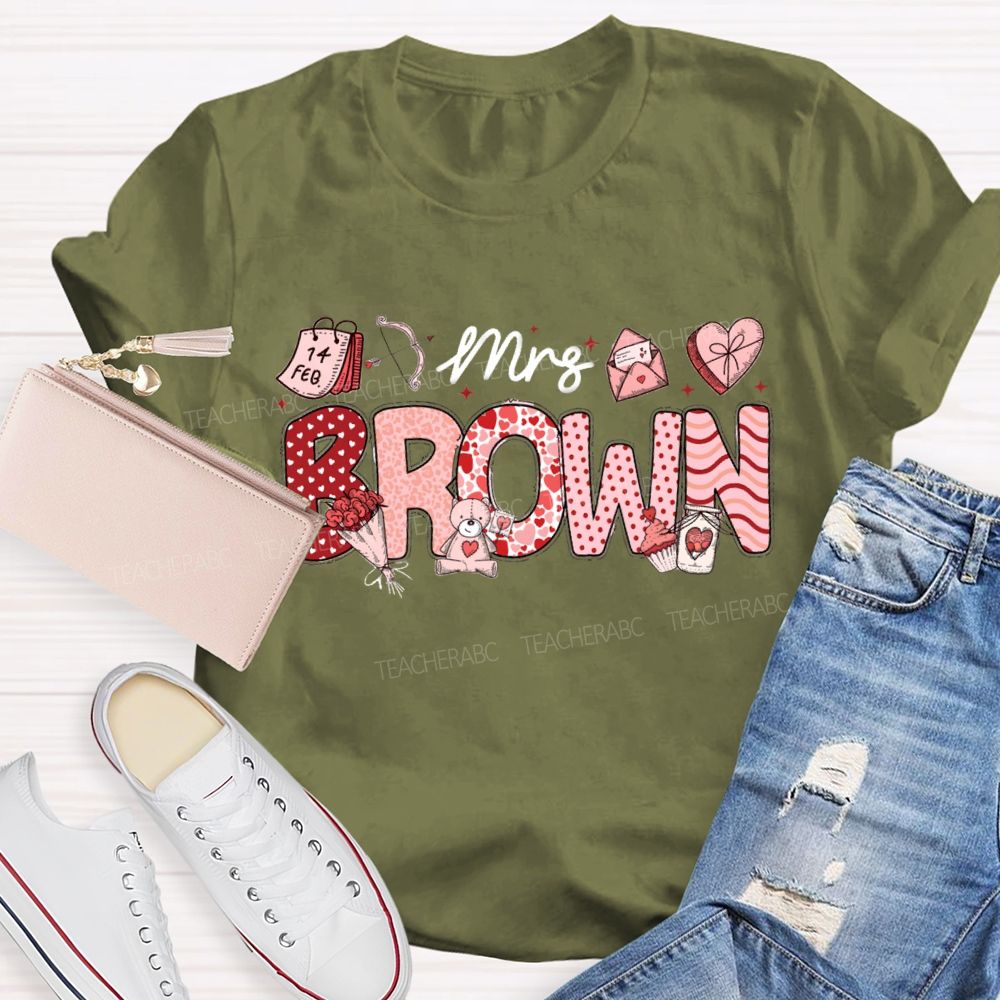 Personalized Name Valentine'S Day Mrs Brown T-Shirt