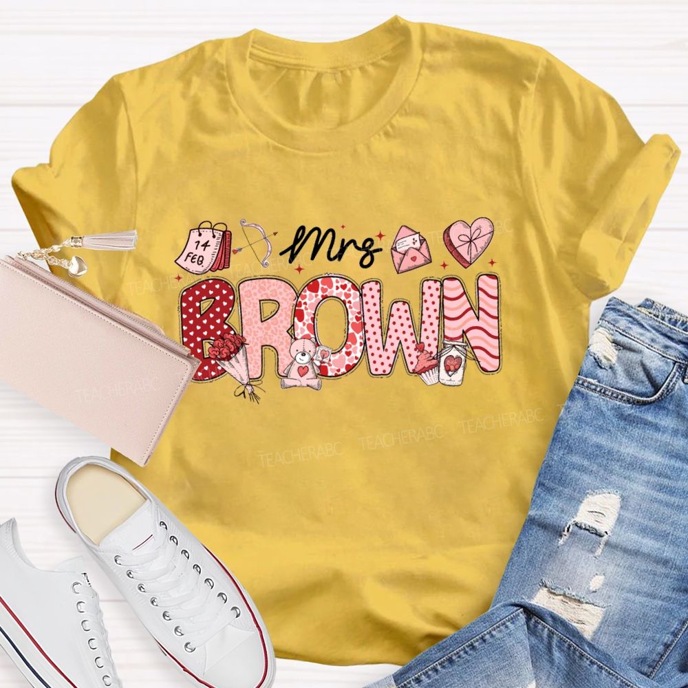 Personalized Name Valentine'S Day Mrs Brown T-Shirt