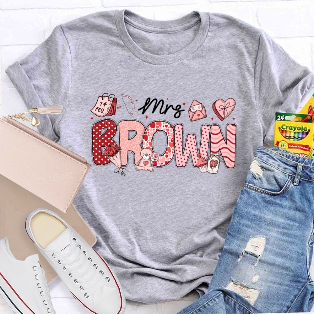 Personalized Name Valentine'S Day Mrs Brown T-Shirt