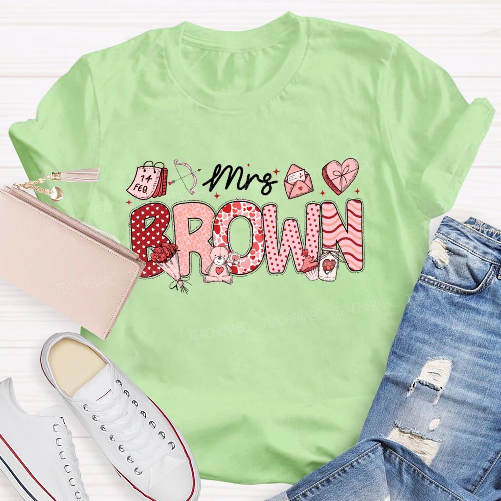 Personalized Name Valentine'S Day Mrs Brown T-Shirt