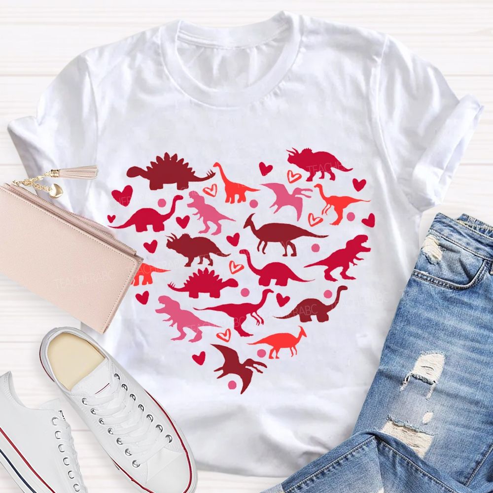 Cute Dinosaur Heart Teacher T-Shirt