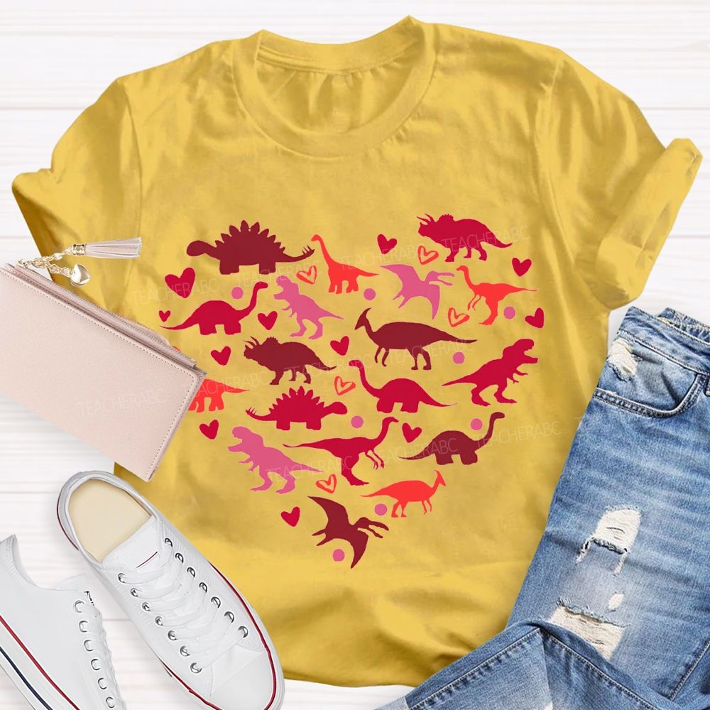 Cute Dinosaur Heart Teacher T-Shirt