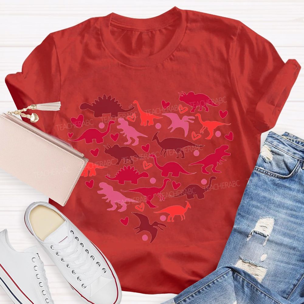 Cute Dinosaur Heart Teacher T-Shirt