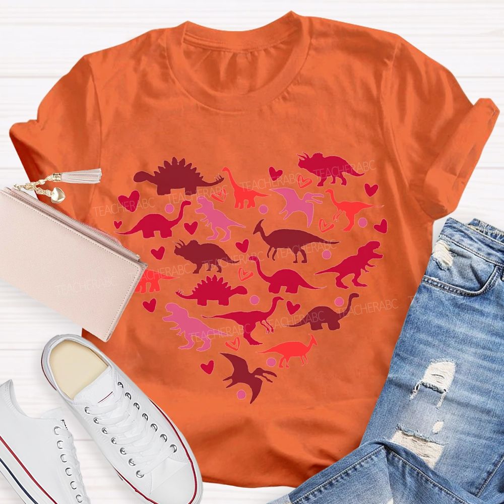 Cute Dinosaur Heart Teacher T-Shirt