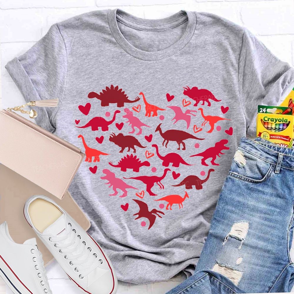 Cute Dinosaur Heart Teacher T-Shirt