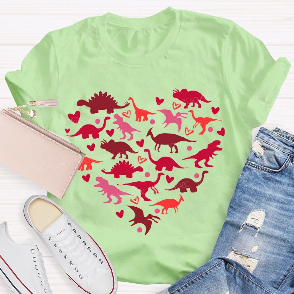 Cute Dinosaur Heart Teacher T-Shirt