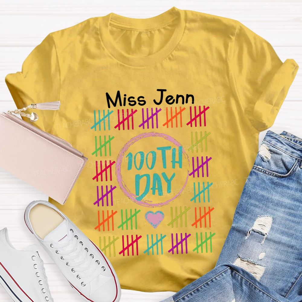 Personalized Name 100th Day Colorful Line Prints T-shirt