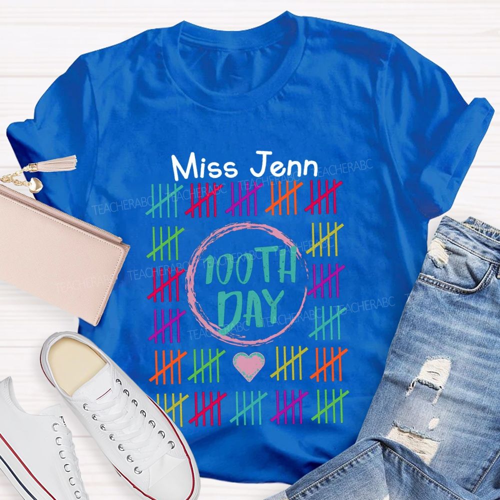 Personalized Name 100th Day Colorful Line Prints T-shirt