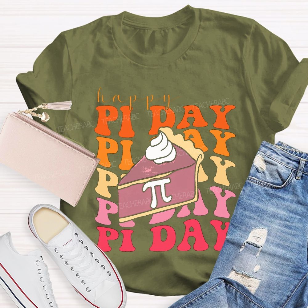 Happy Pi Day Cake And Colorful Font T-shirt