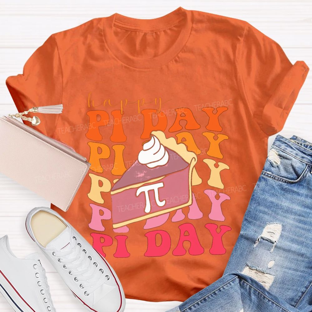Happy Pi Day Cake And Colorful Font T-shirt