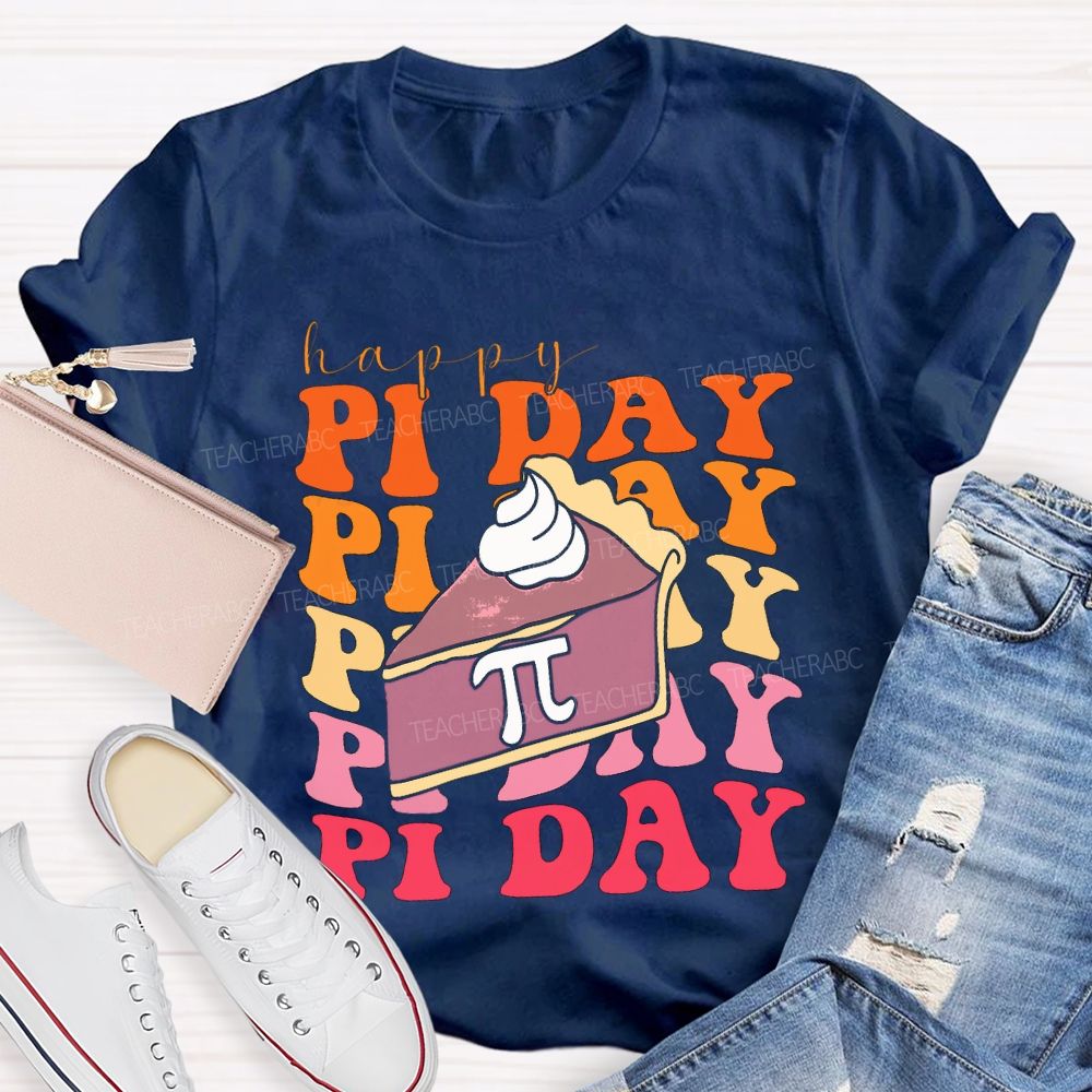 Happy Pi Day Cake And Colorful Font T-shirt