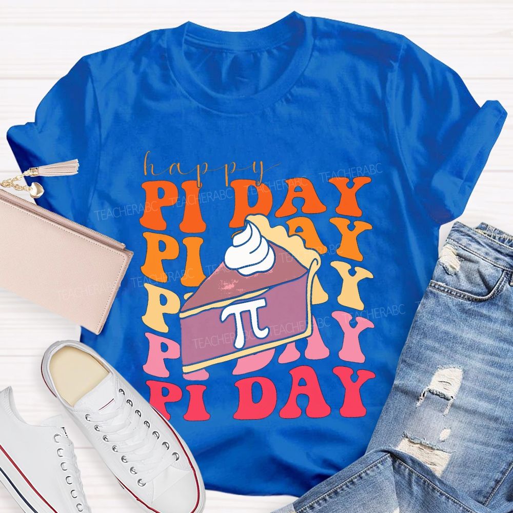 Happy Pi Day Cake And Colorful Font T-shirt