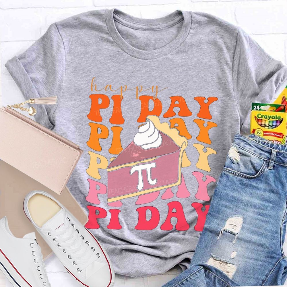 Happy Pi Day Cake And Colorful Font T-shirt