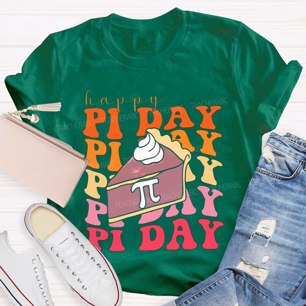 Happy Pi Day Cake And Colorful Font T-shirt