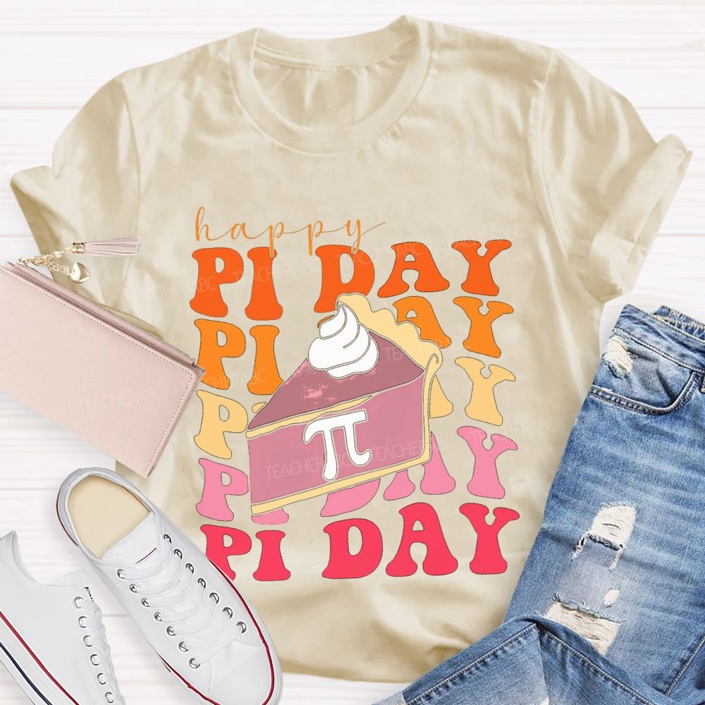 Happy Pi Day Cake And Colorful Font T-shirt