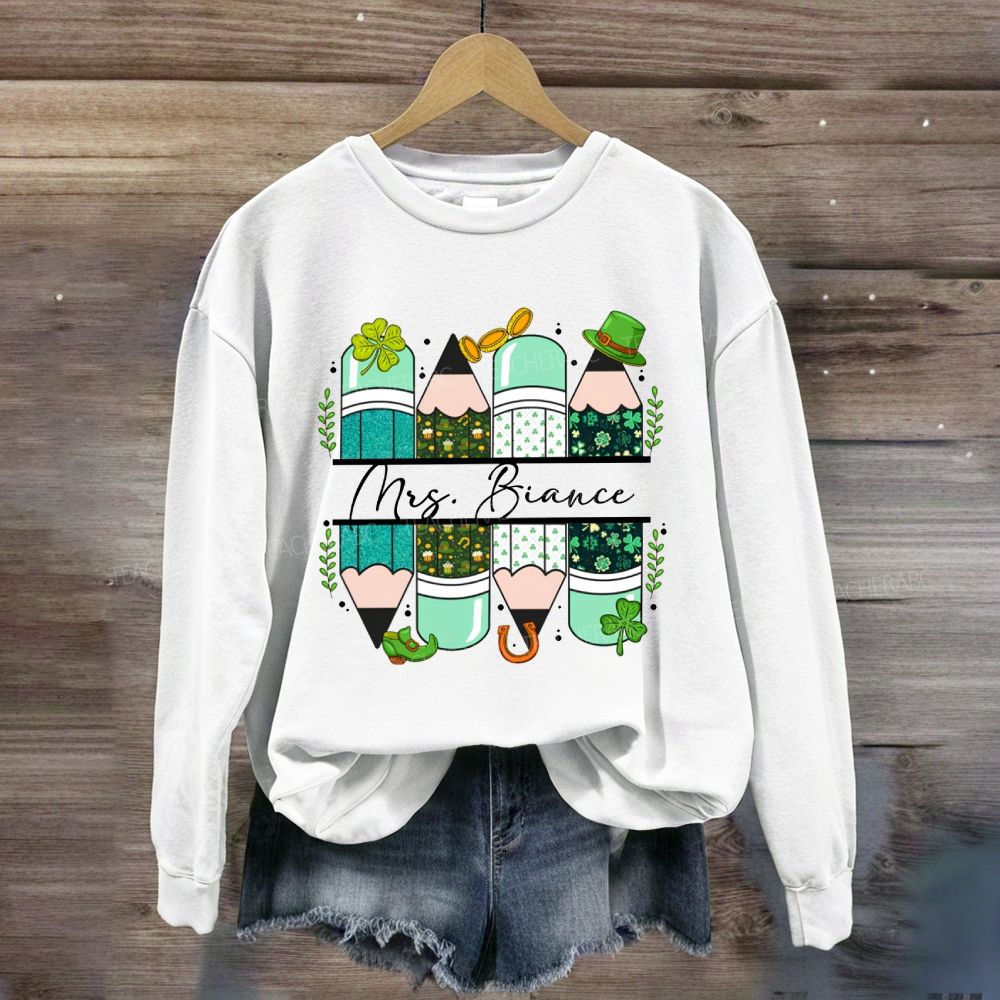 Personalized Name Saint Patrick's Day Pencil Printed Sweatshirt