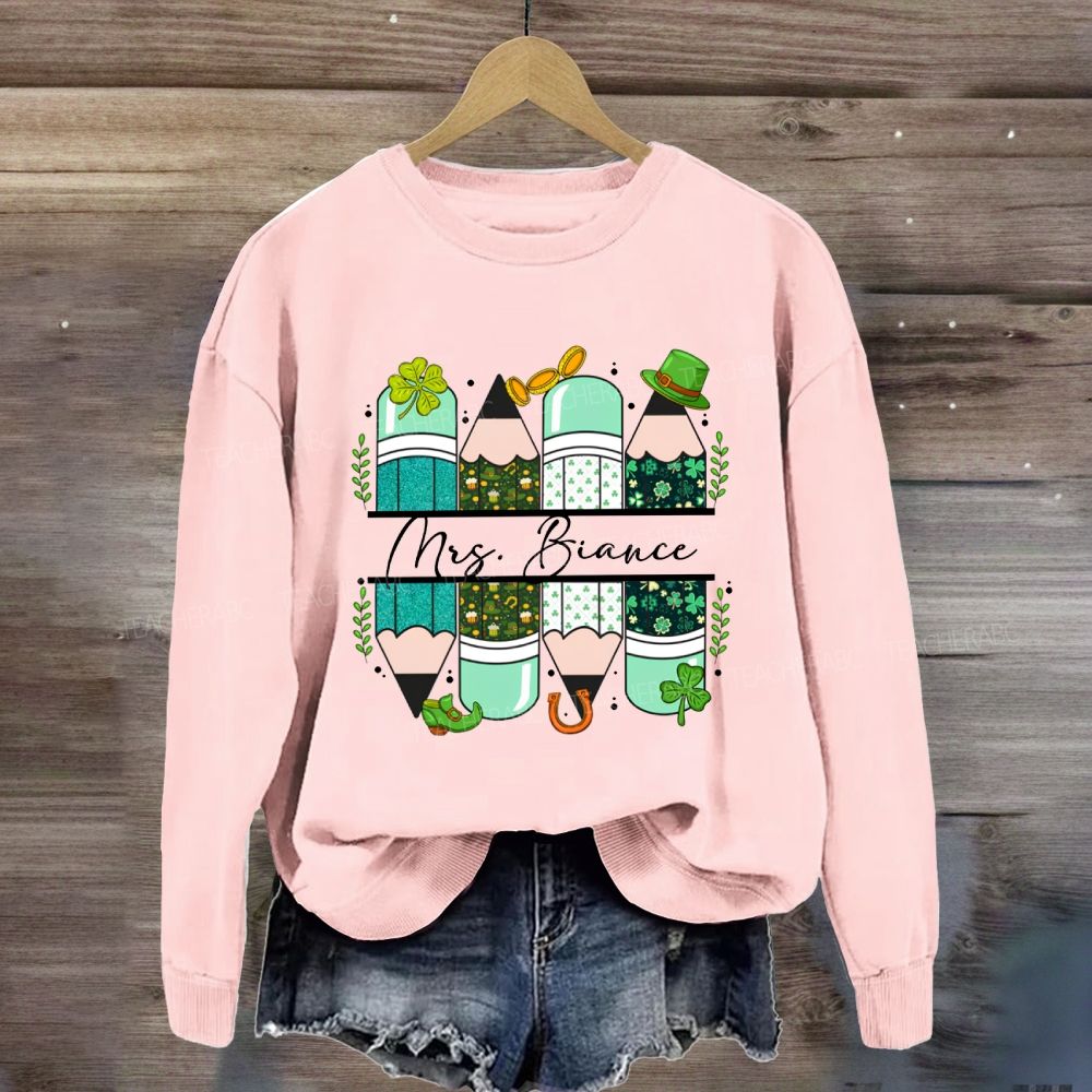 Personalized Name Saint Patrick's Day Pencil Printed Sweatshirt