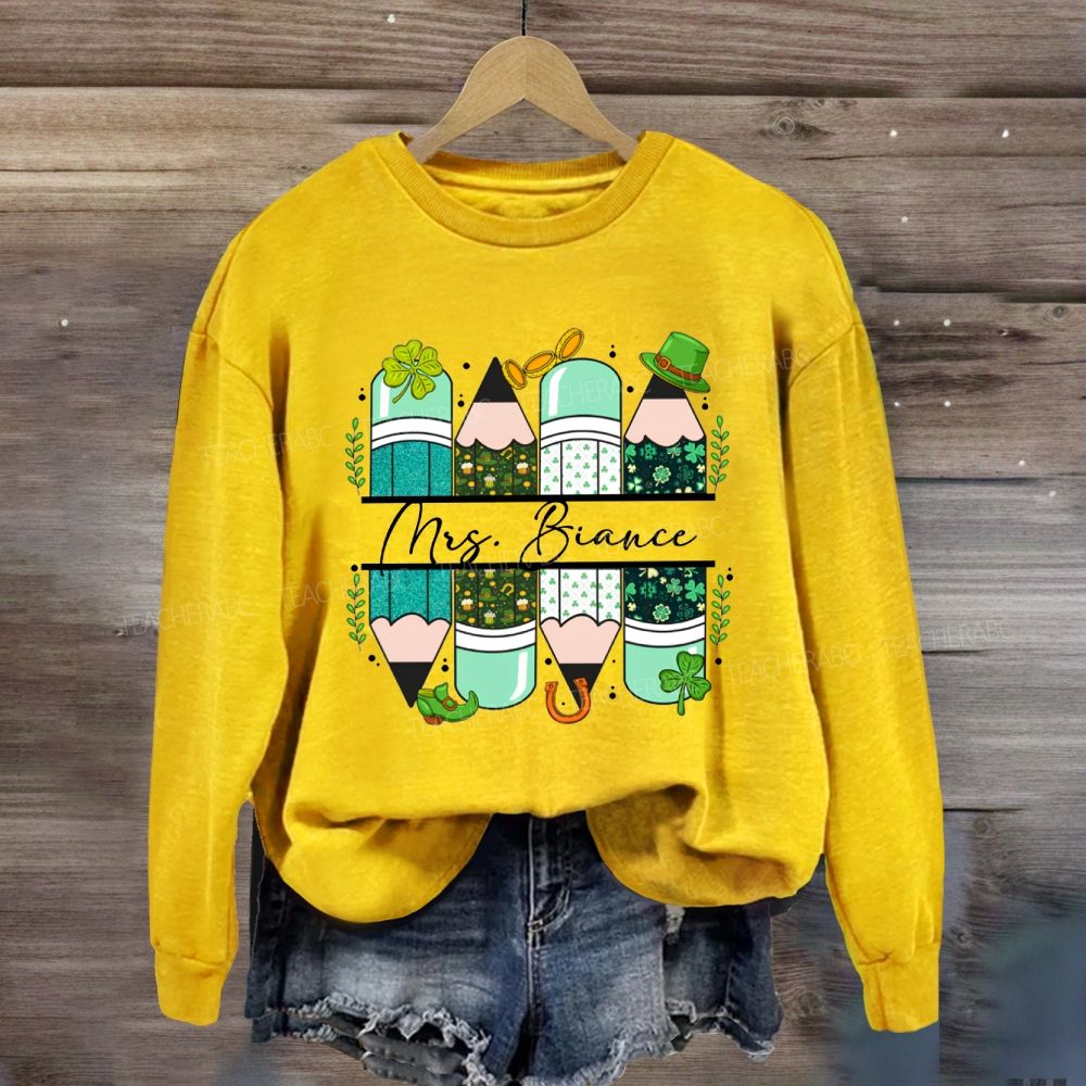 Personalized Name Saint Patrick's Day Pencil Printed Sweatshirt