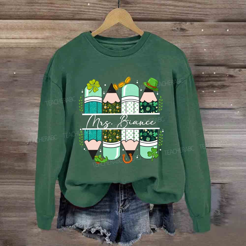 Personalized Name Saint Patrick's Day Pencil Printed Sweatshirt